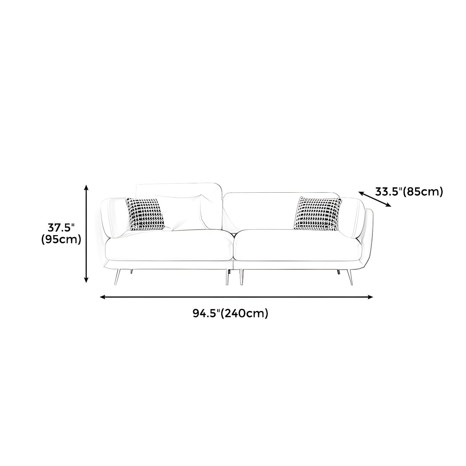 36" High Modern Velvet Square Arm Sofa with 2 Pillows Standard Sofa for Living Room thumbnail 19