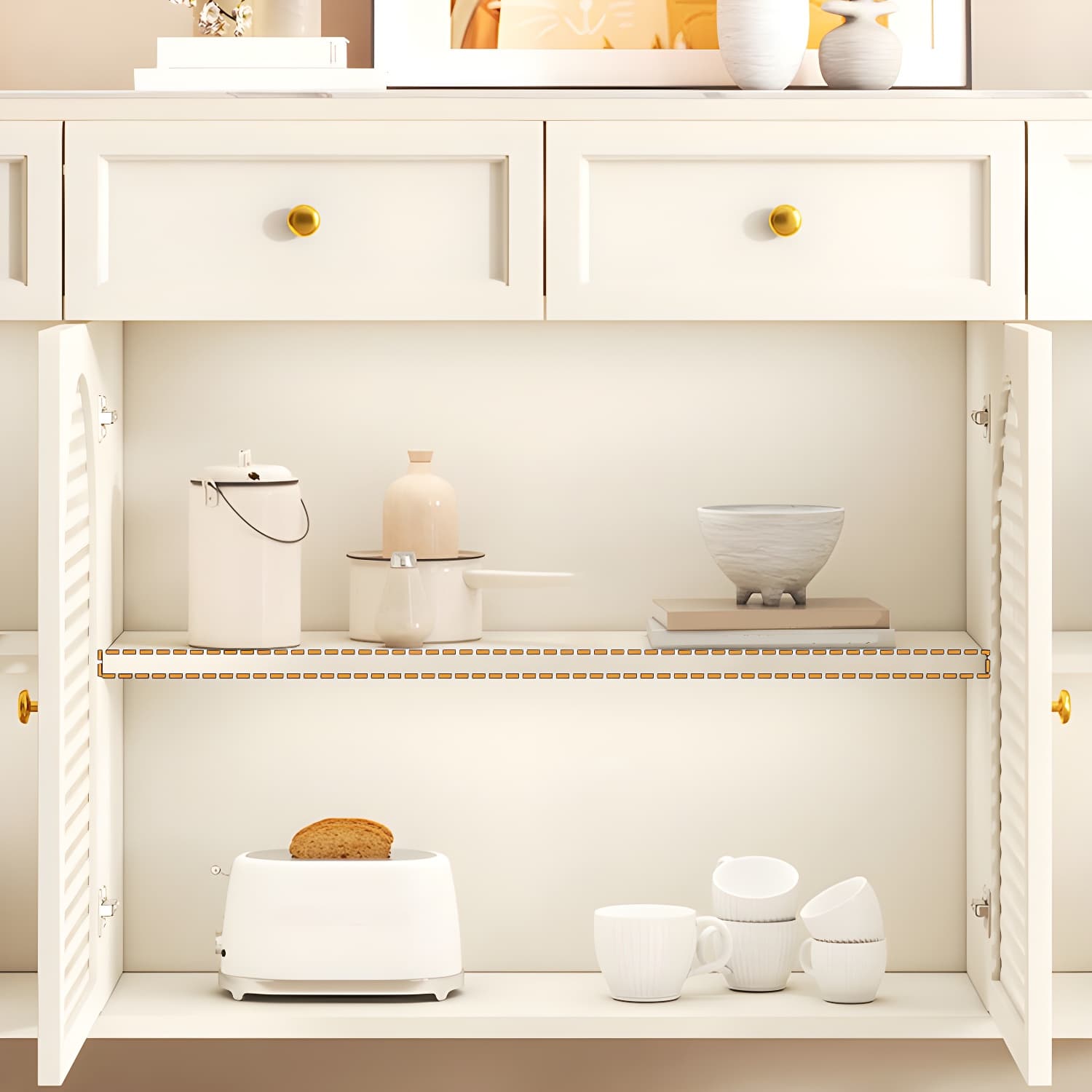 Scandinavian Wood Buffet with Countertop, Drawers, and Cabinets - image 9