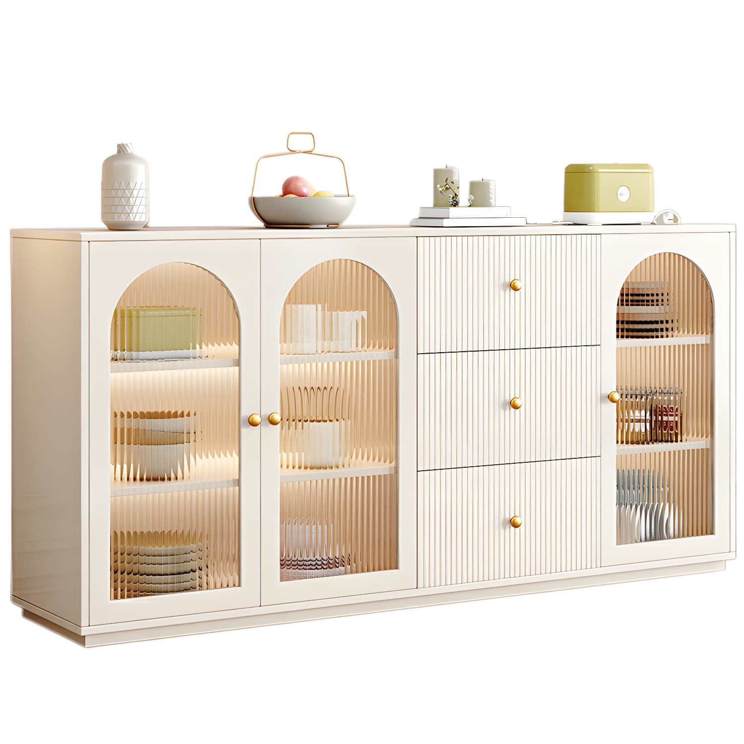 Glam White Wood Sideboard Credenza with Glass Doors and Adjustable Shelves thumbnail 9