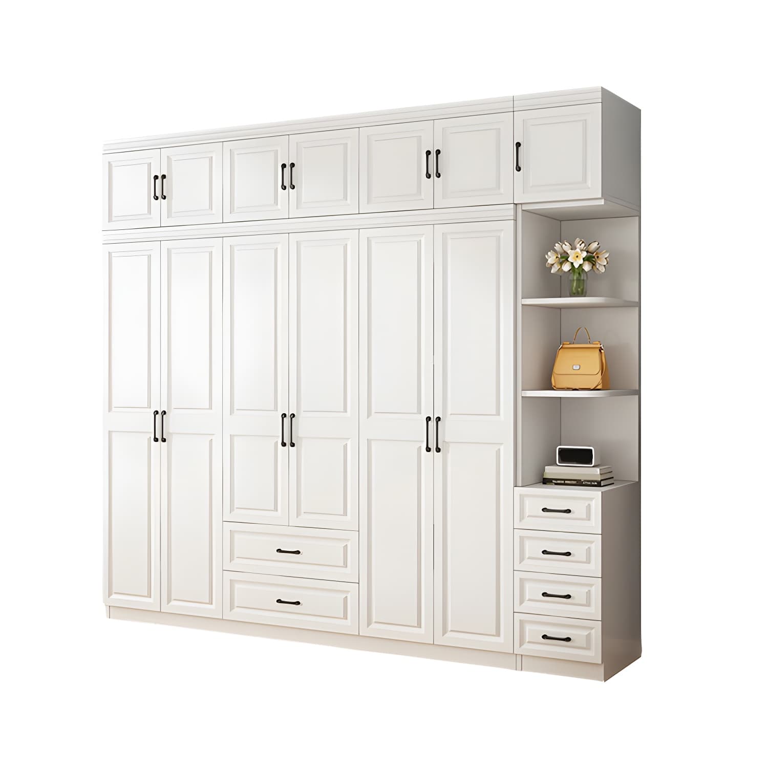 Modern White Wood Wardrobe Armoire with Soft-Close Drawers and Clothing Rod thumbnail 5