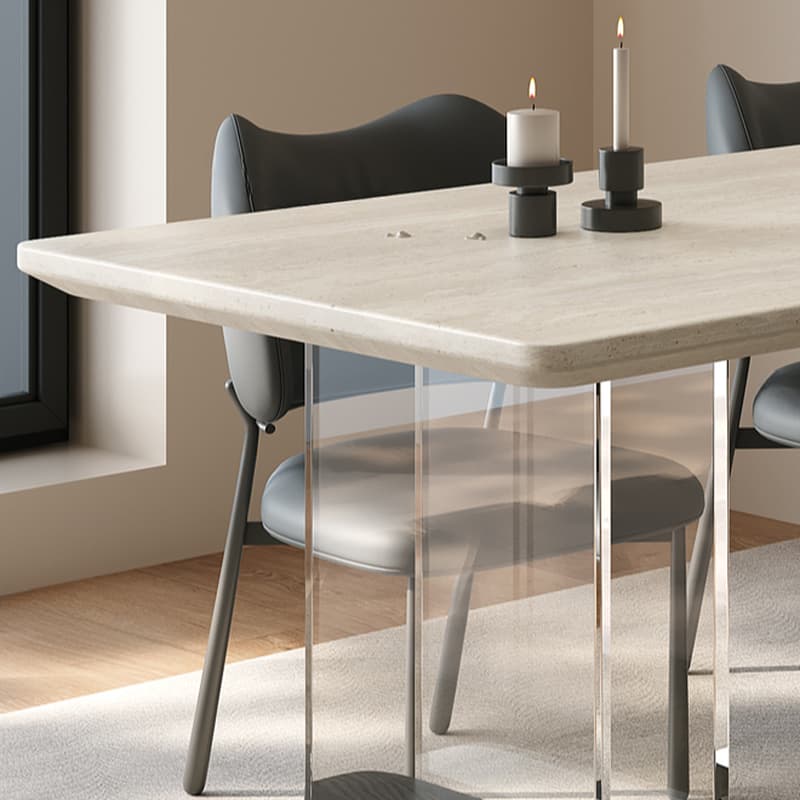 Dining Table Set with Rectangular Slate Stone Top and Two-sided Pedestal, Featuring Padded Chair with Back, 5-piece in Ivory thumbnail 6
