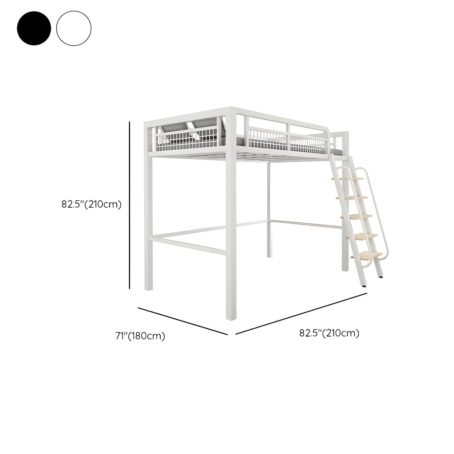 Contemporary Metal Bed 82.67" Tall Open-Frame Bed in Black/White thumbnail 13