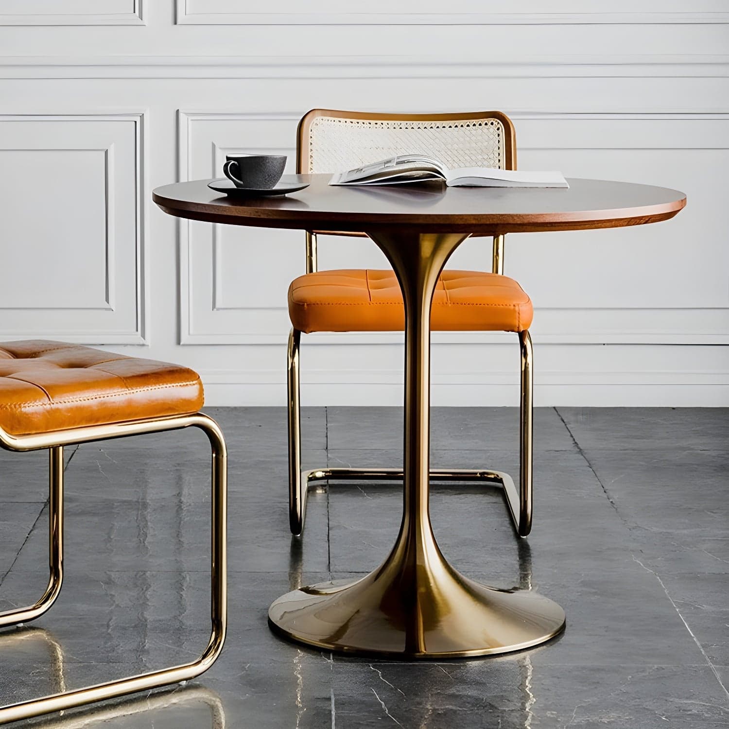 Scandinavian Standard Height Round Wood-Top Dining Table, Metal Tulip Base, Simple Assembly thumbnail 4