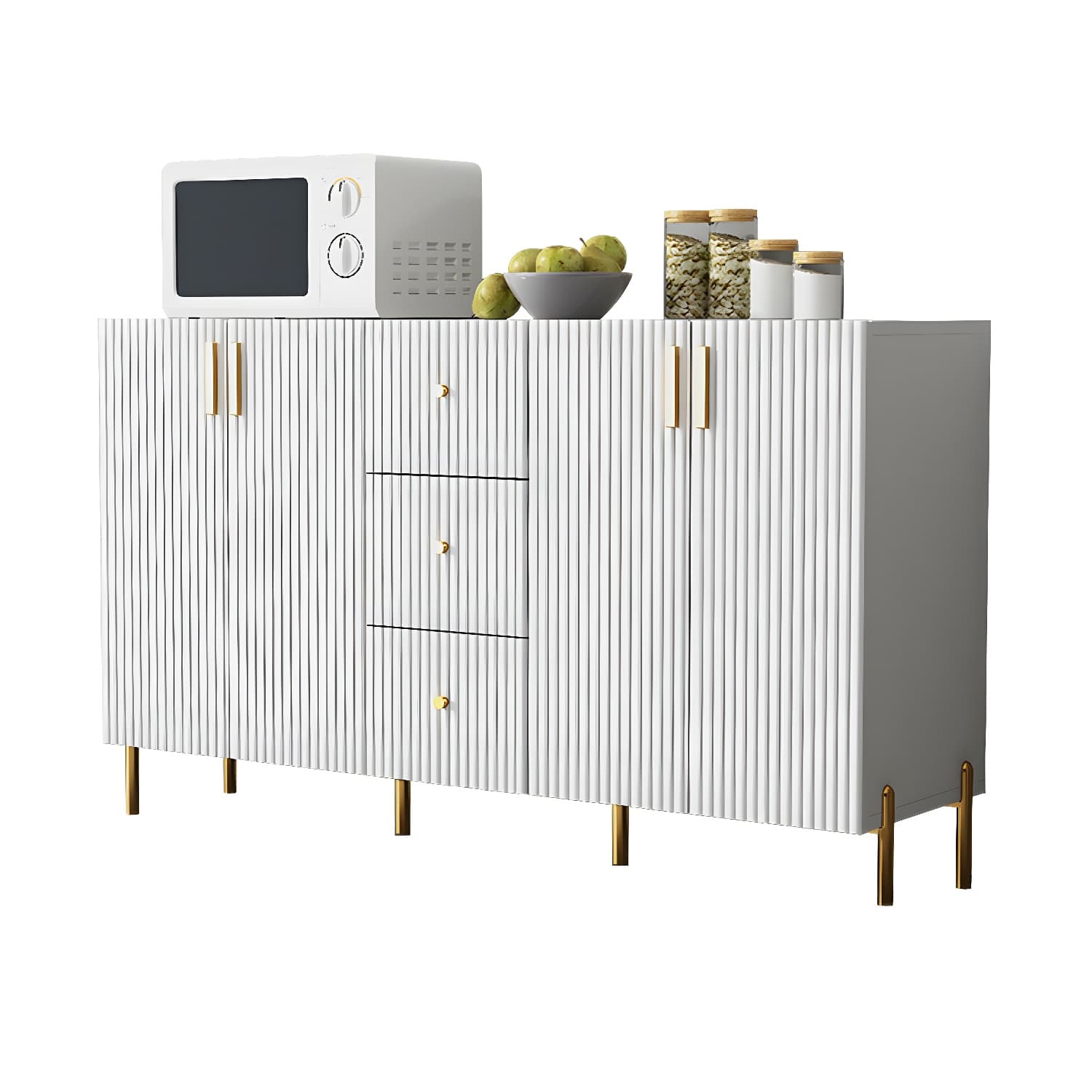 Living Room Glam Faux Wood Sideboard with Shelves and 3 Drawers thumbnail 7