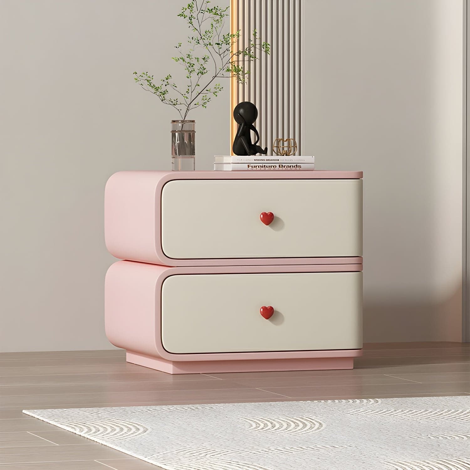 Contemporary Solid Wood Frame Nightstand with Microfiber Leather Silent Slide Two Drawers thumbnail 5