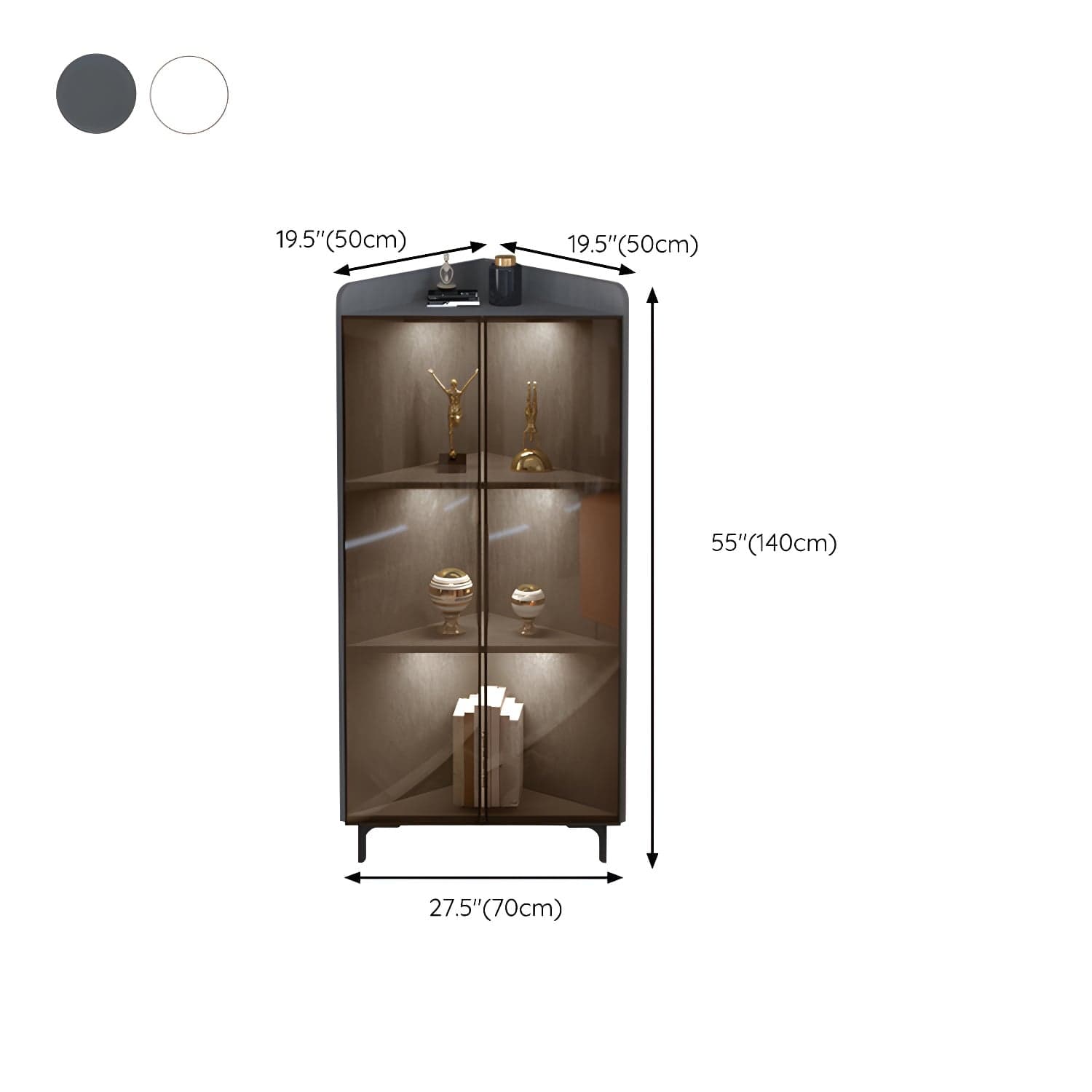 Scandinavian Corner Accent Cabinet with Glass Doors and Black Metal Base - Small Size thumbnail 14