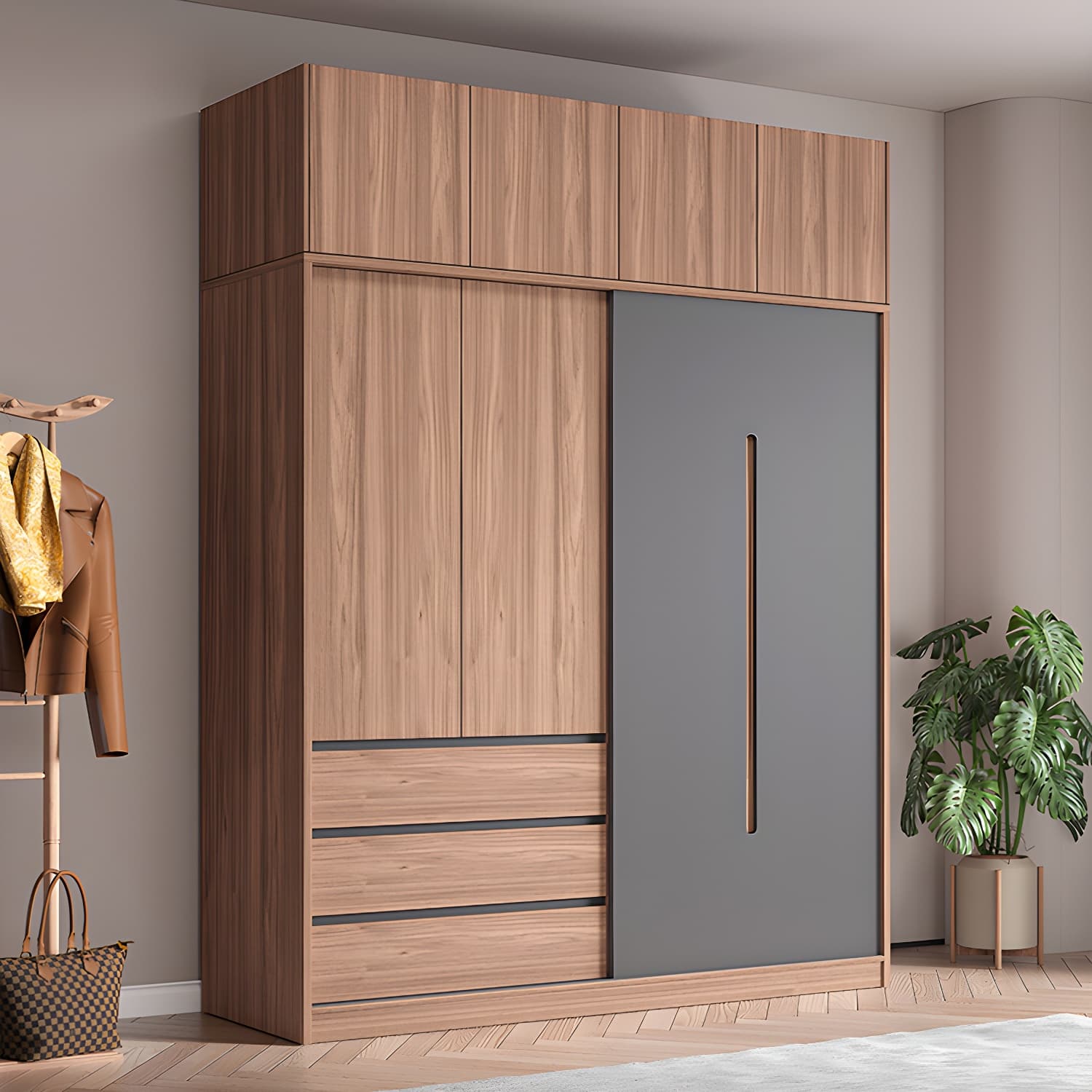 Contemporary Sliding Door Storage Cabinet Bedroom Cabinet with Drawers thumbnail 2