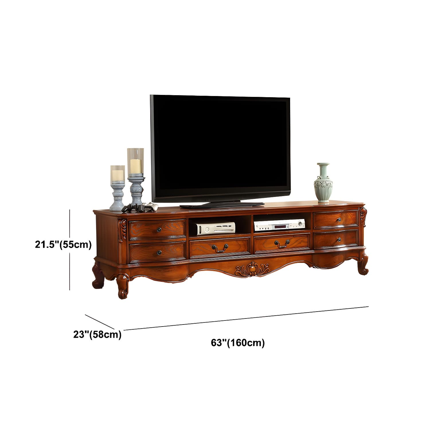 Brown Wooden TV Stand Console Traditional Style Home TV Cabinet with Drawers thumbnail 14