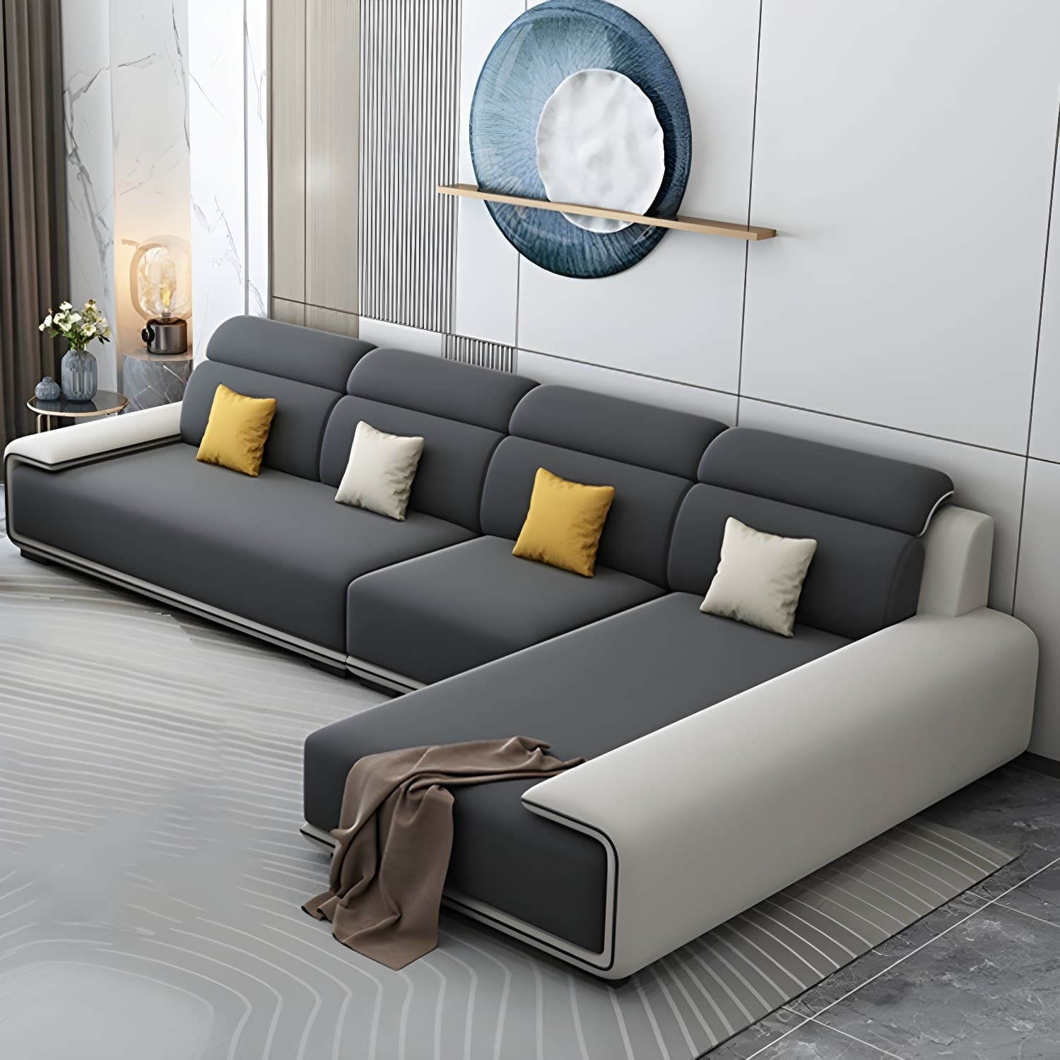 Modern L-Shape Sofa Chaise Sectional Set in Tech Cloth Features Storage and Seat for 4 thumbnail 8