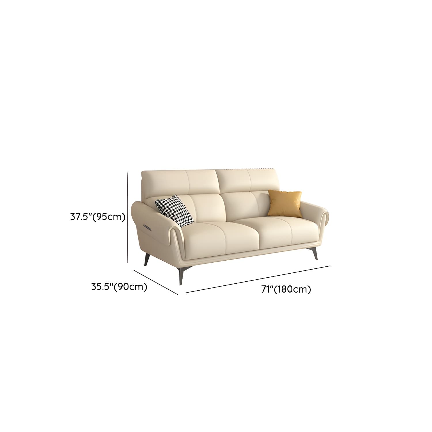Faux Leather Flared Arm Sofa in Beige of 37.4" H with Cushions thumbnail 13