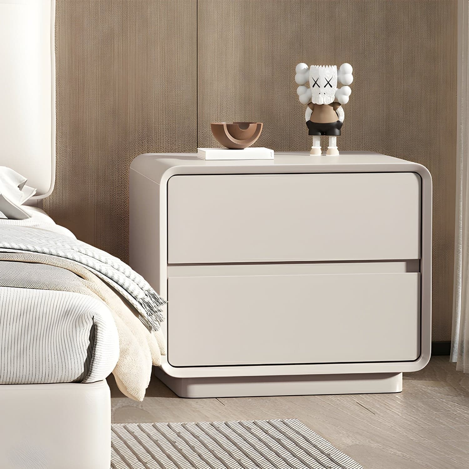 Modern Solid Wood Frame Nightstand with Silent Slide Drawers for Bedroom thumbnail 2