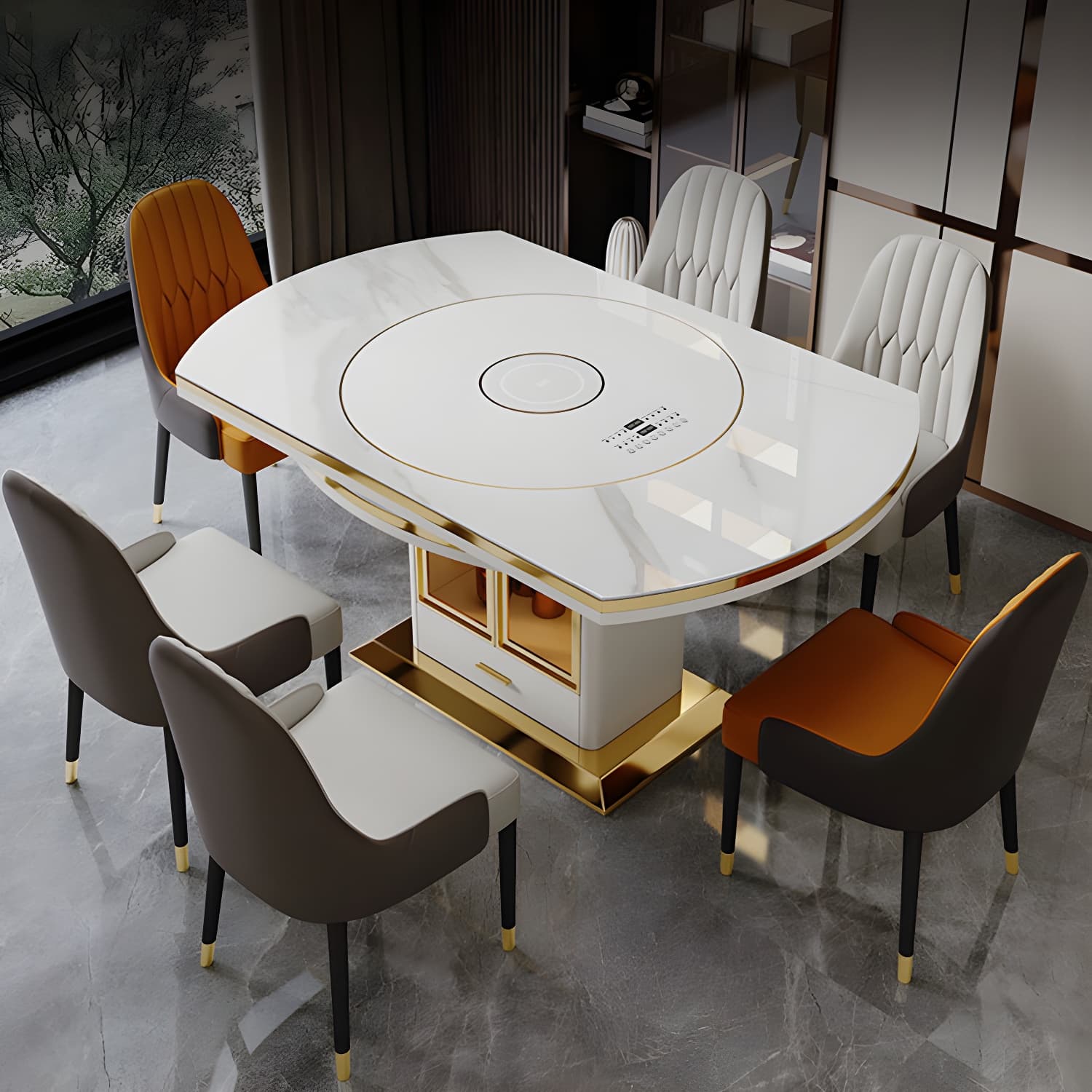 White Dining Table Set 1/5/7 Pcs Metal Dinette Set with Faux Leather Chairs thumbnail 4