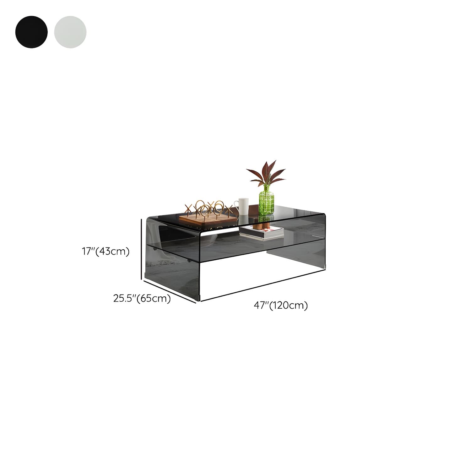 Modern Rectangle Glass Coffee Table Sled Base Cocktail Table with Shelf thumbnail 10