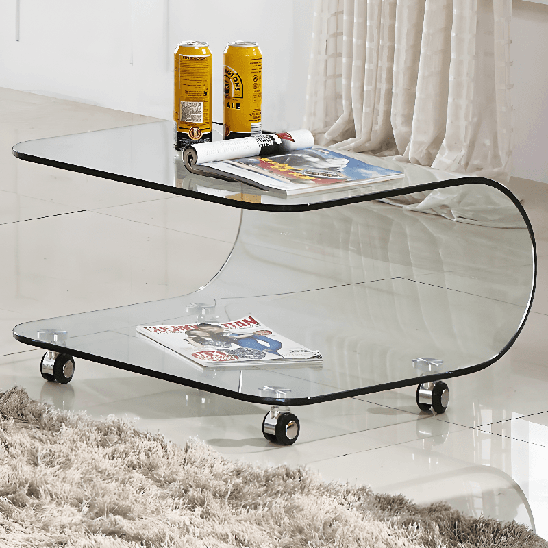 Transparent Wheel coffee table with Roller Wheels, Locker, 1 Shelf/2-Tier and Square/Square for Indoor Use thumbnail 2
