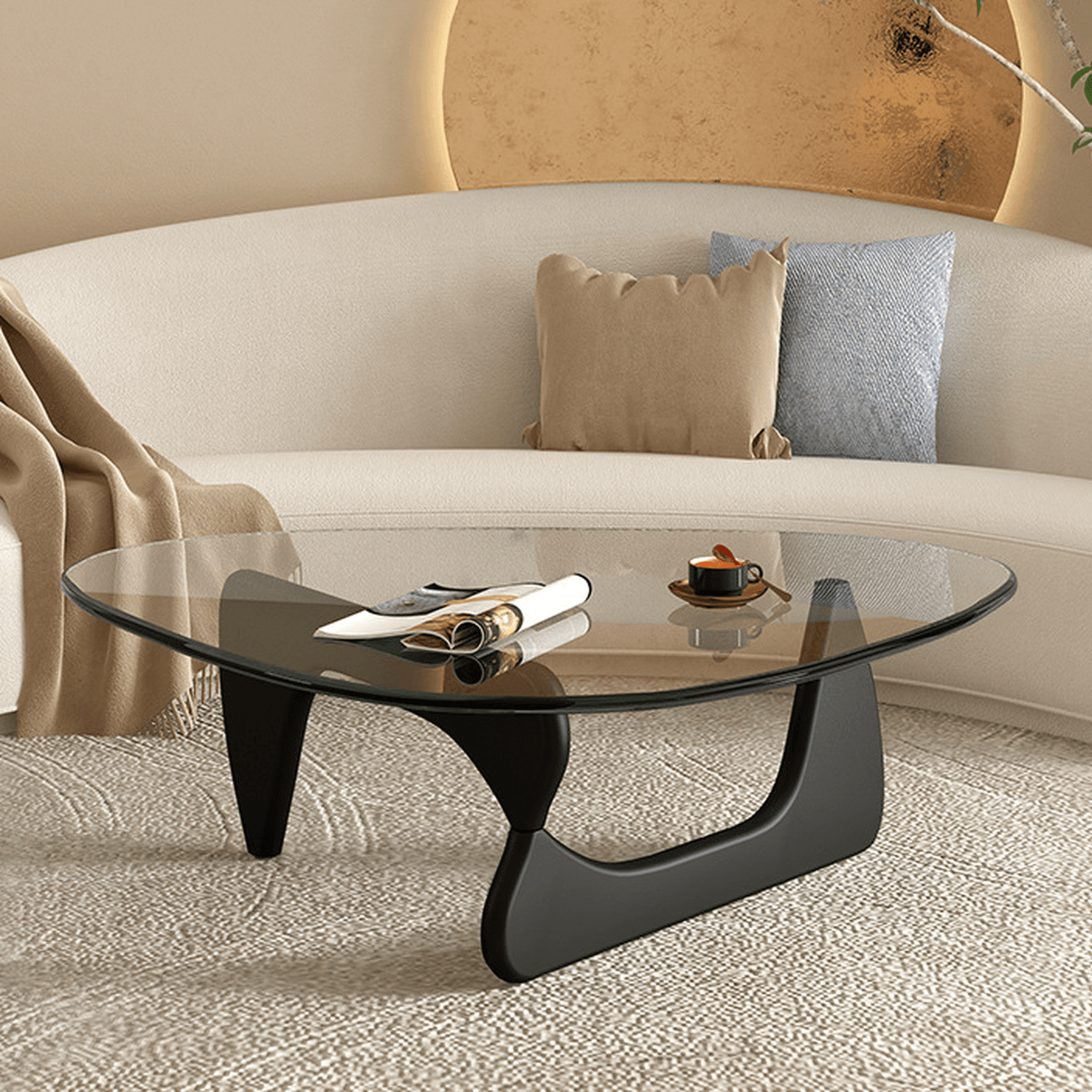 Simplistic Pennels Tempered Glass Single Side Table with Abstract Base Indoor Use thumbnail 11