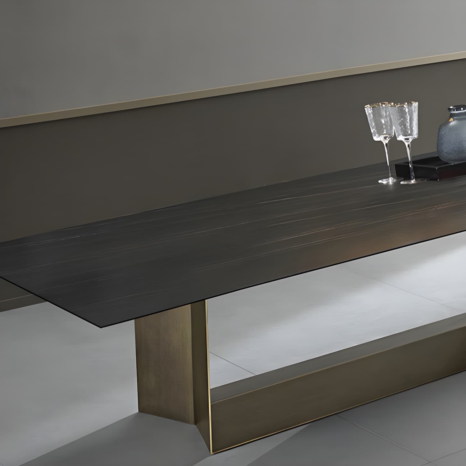 Rectangular Sintered Stone Dining Table Modern Furniture with Steel Base for Home thumbnail 12