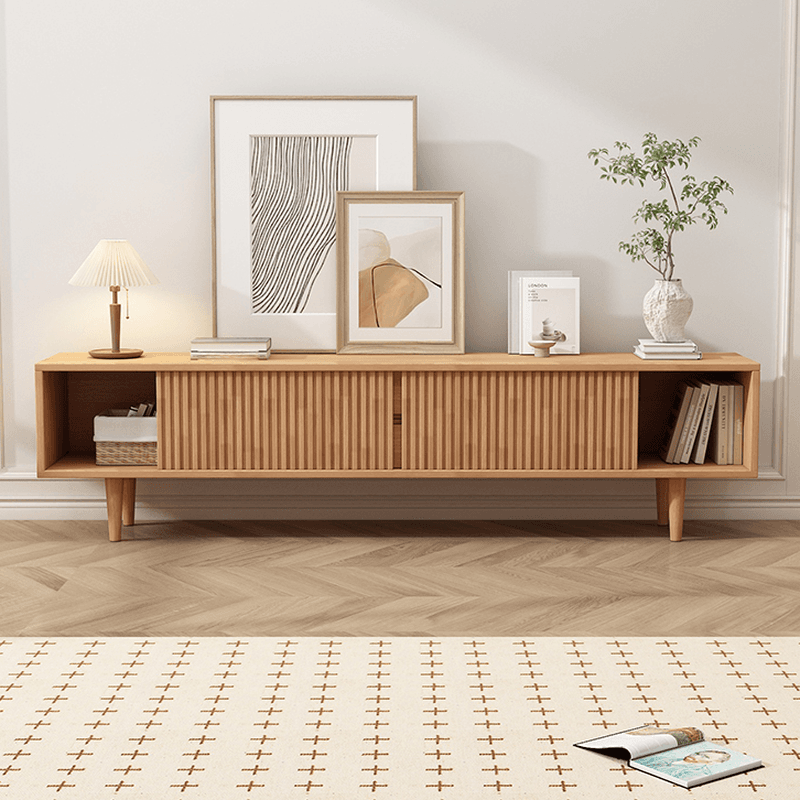 Simplistic Oak Wood TV Stand with 2 Drawers and 2 Cabinets thumbnail 6