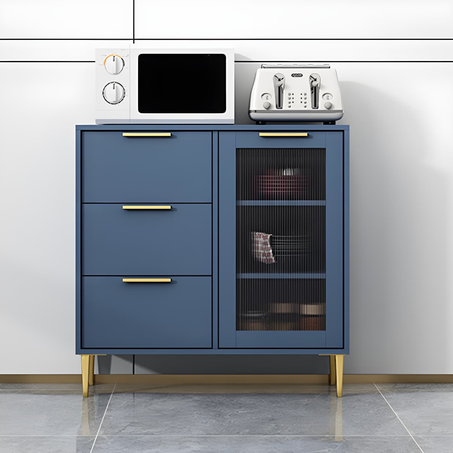 Glam Engineered Wood Sideboard Glass Doors Sideboard with Gold Legs