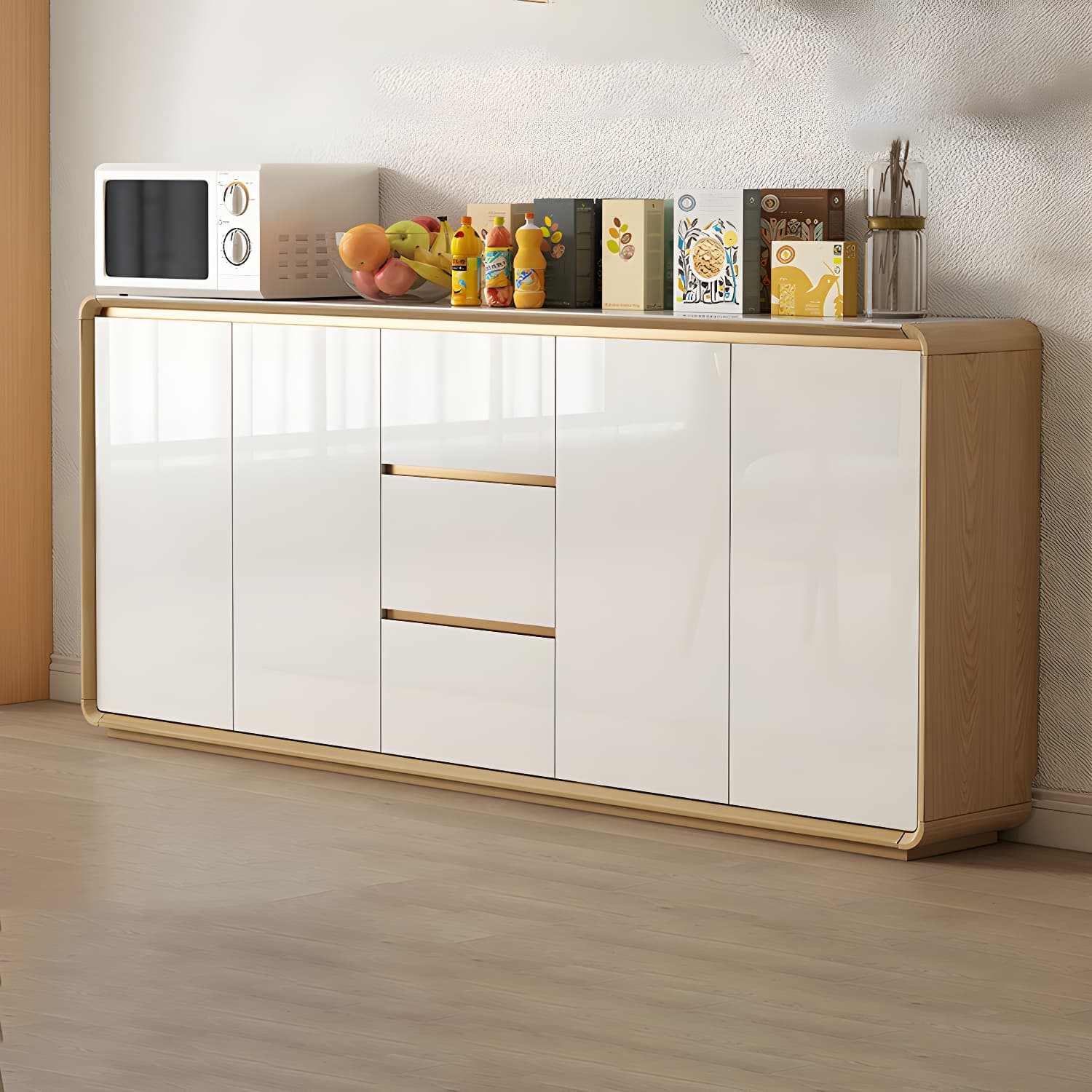 Contemporary Style Adjustable Shelving Wood Sideboard Cabinet with Cabinets and Drawers