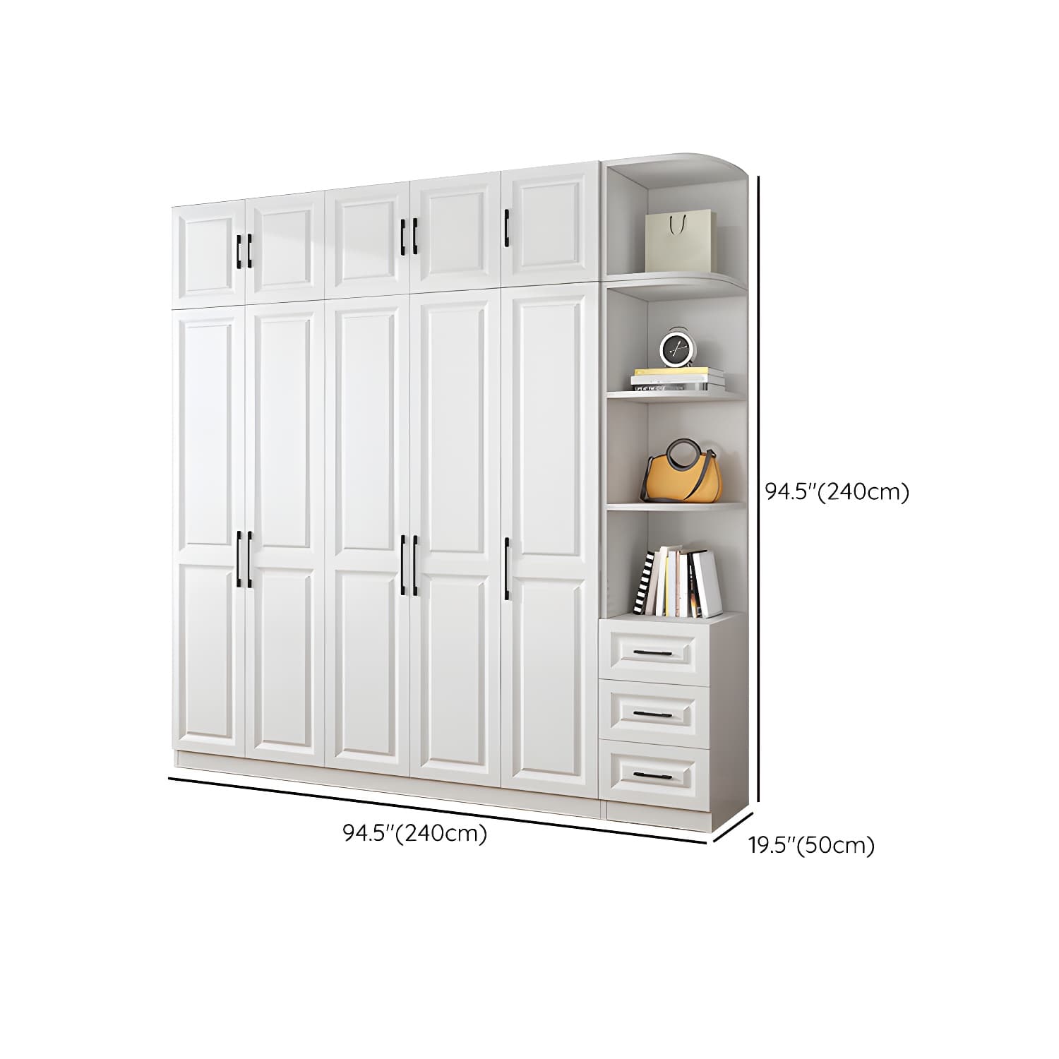 Modern White Wood Wardrobe Armoire with Shelves & Clothing Rod - Spacious and Stylish thumbnail 36