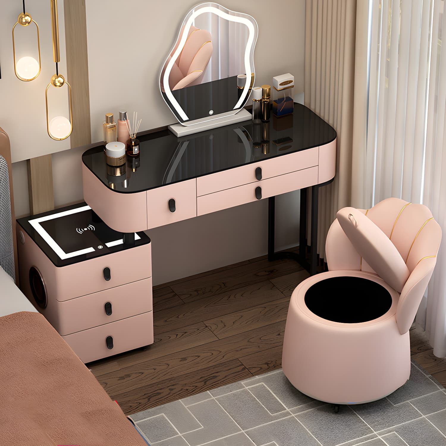 Lighted Mirror Vanity Dressing Table Set with Storage Drawers thumbnail 4
