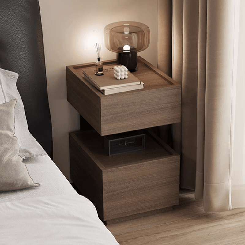 Organic Modern 2 Tiers Nightstand With Drawer Organization, 2 Shelves, Real Wood Countertop, and Illuminating Feature thumbnail 9