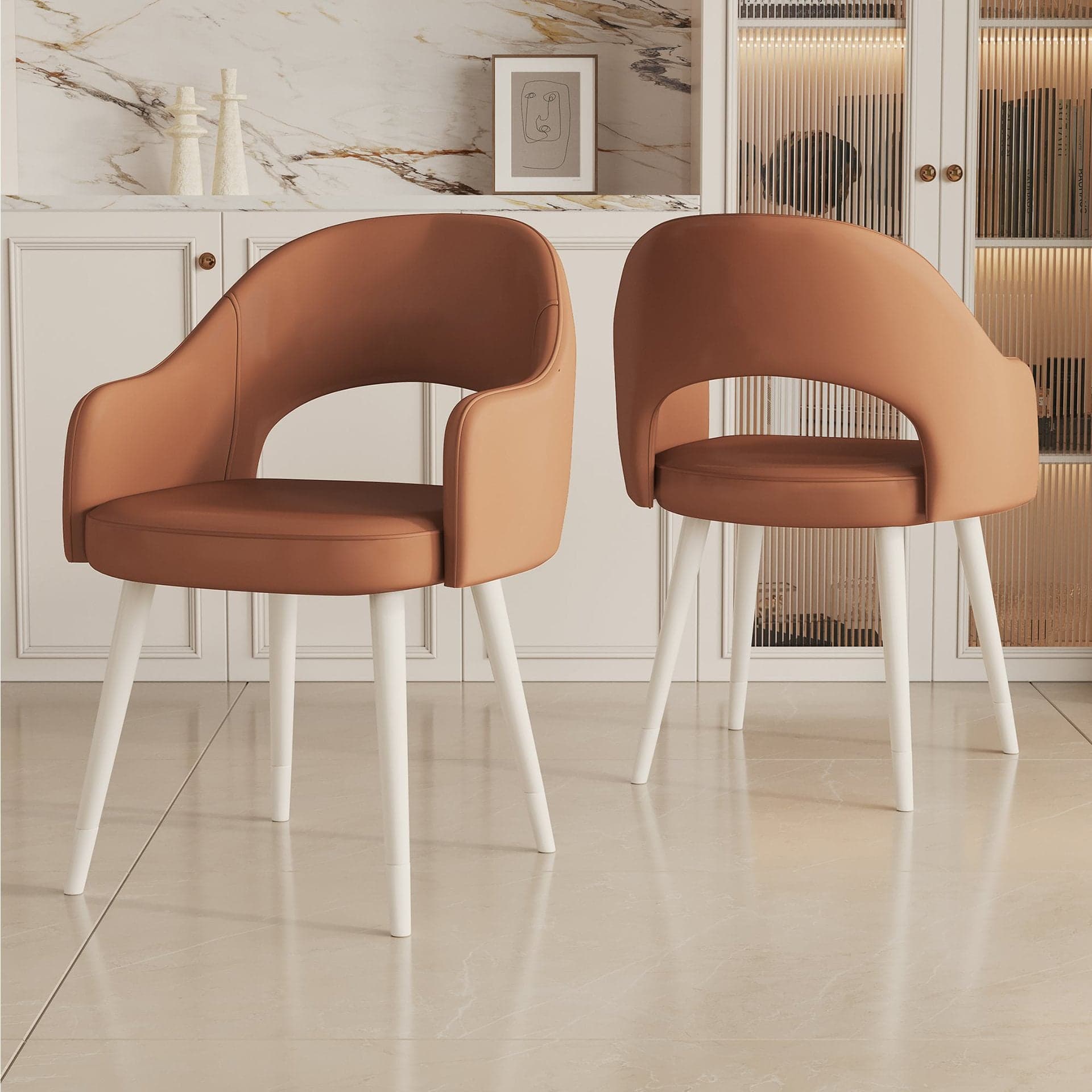 Modern Simple Style Arm Chair with Ventilated Back, Padded Upholstery, Arms, and Metal Legs thumbnail 3