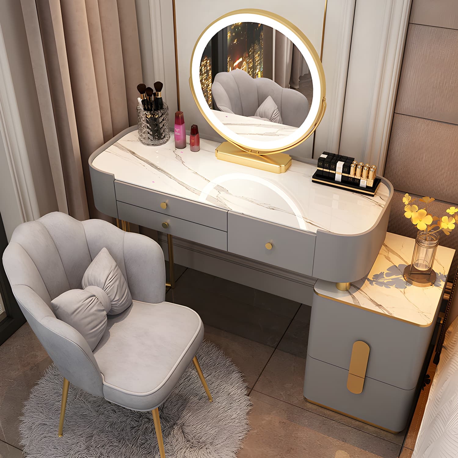 Glass Top Makeup Vanity Storage Box Vanity Dressing Table for Bedroom thumbnail 7