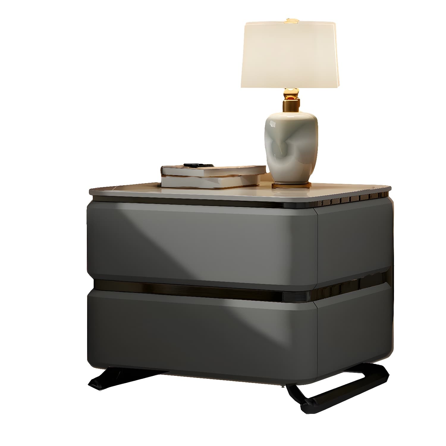 Small Modern Faux Leather Nightstand with Drawer Storage in Stone Finish thumbnail 20