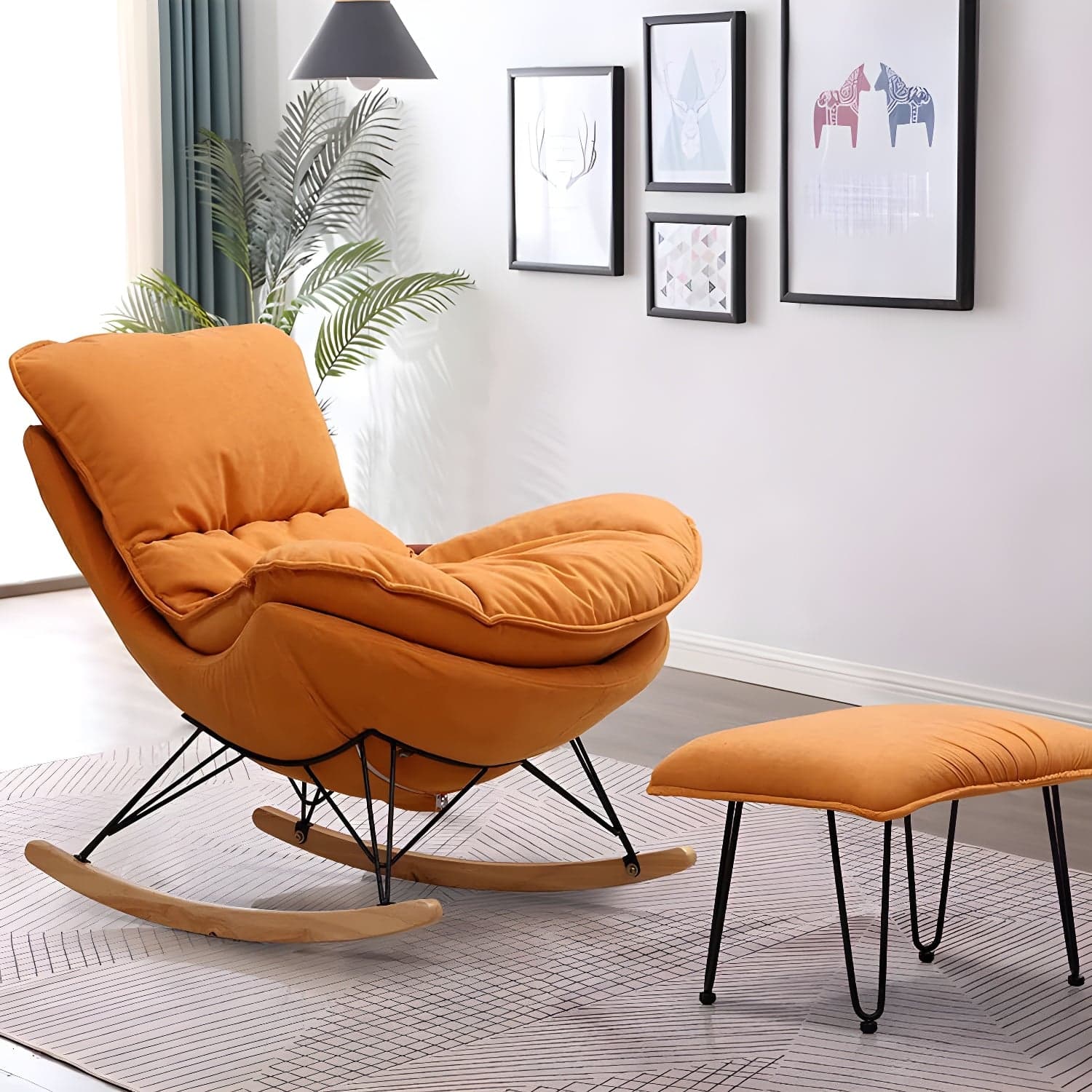 Solid Wood Rocking Chair Modern Rocker Chair with Removable Cushions thumbnail 5