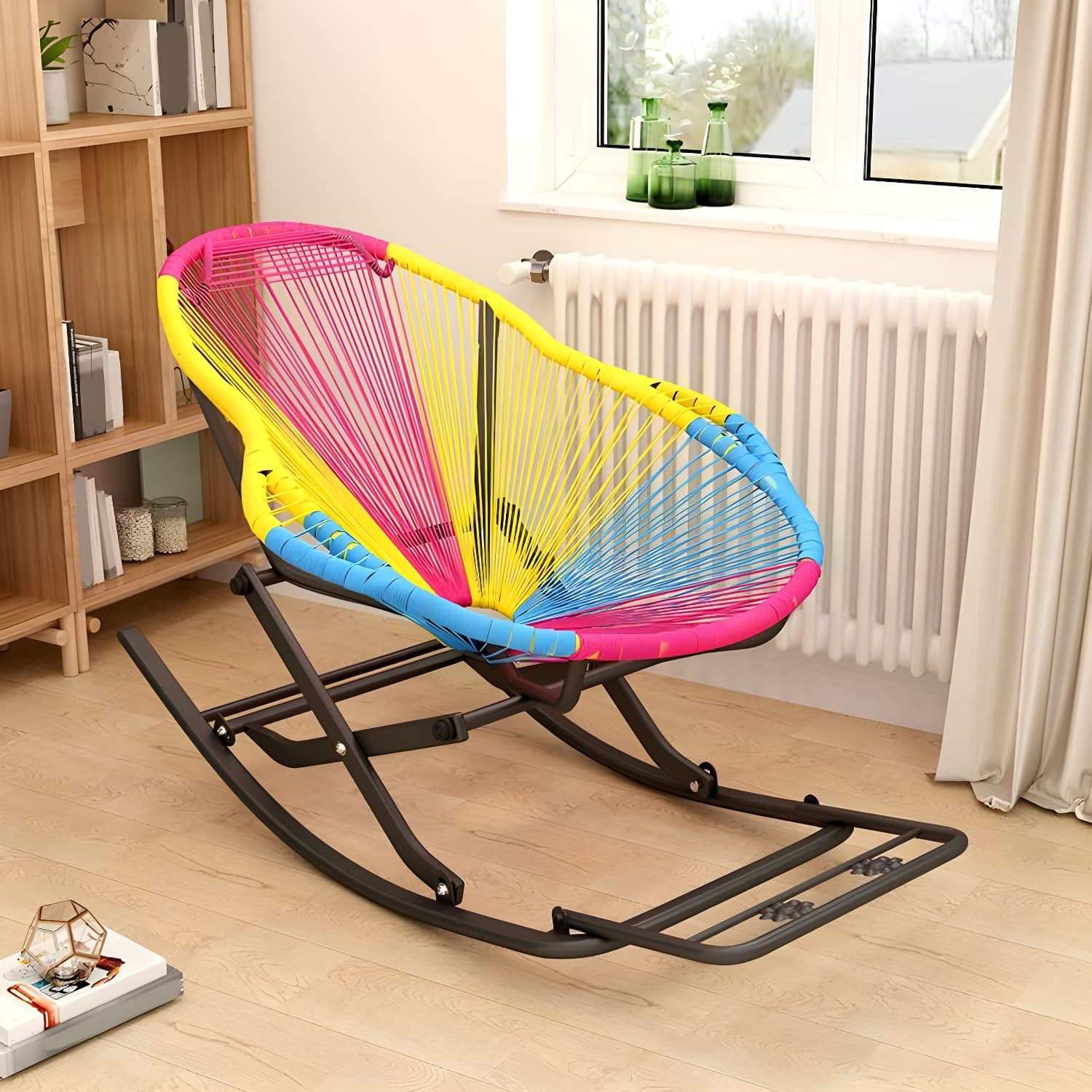 Traditional Black Metal Frame Rocking Chair with Spindle Back and High Weight Capacity thumbnail 14