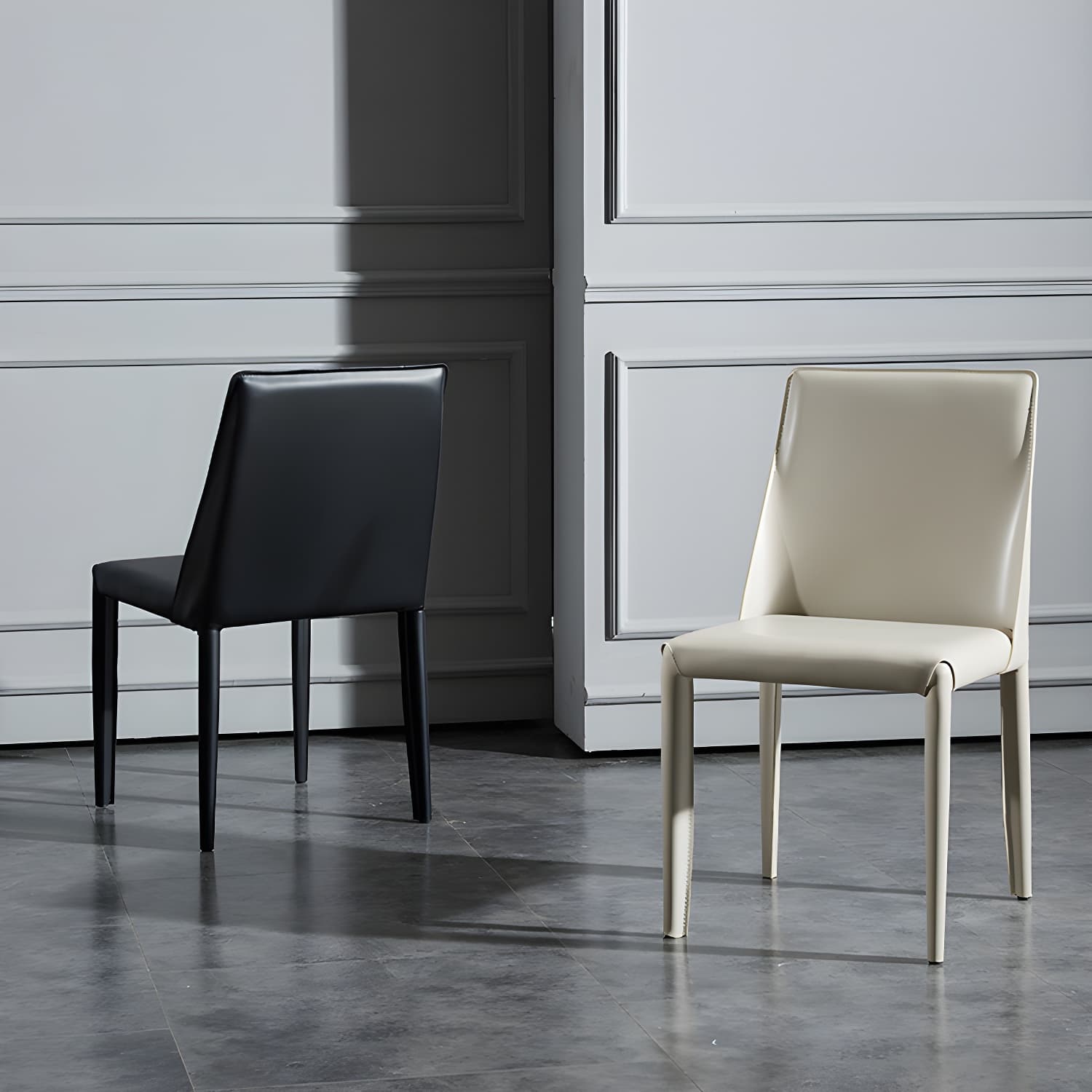 Solid Back Armless Dining Chairs Indoor Leather Side Chairs with Metal Legs thumbnail 12