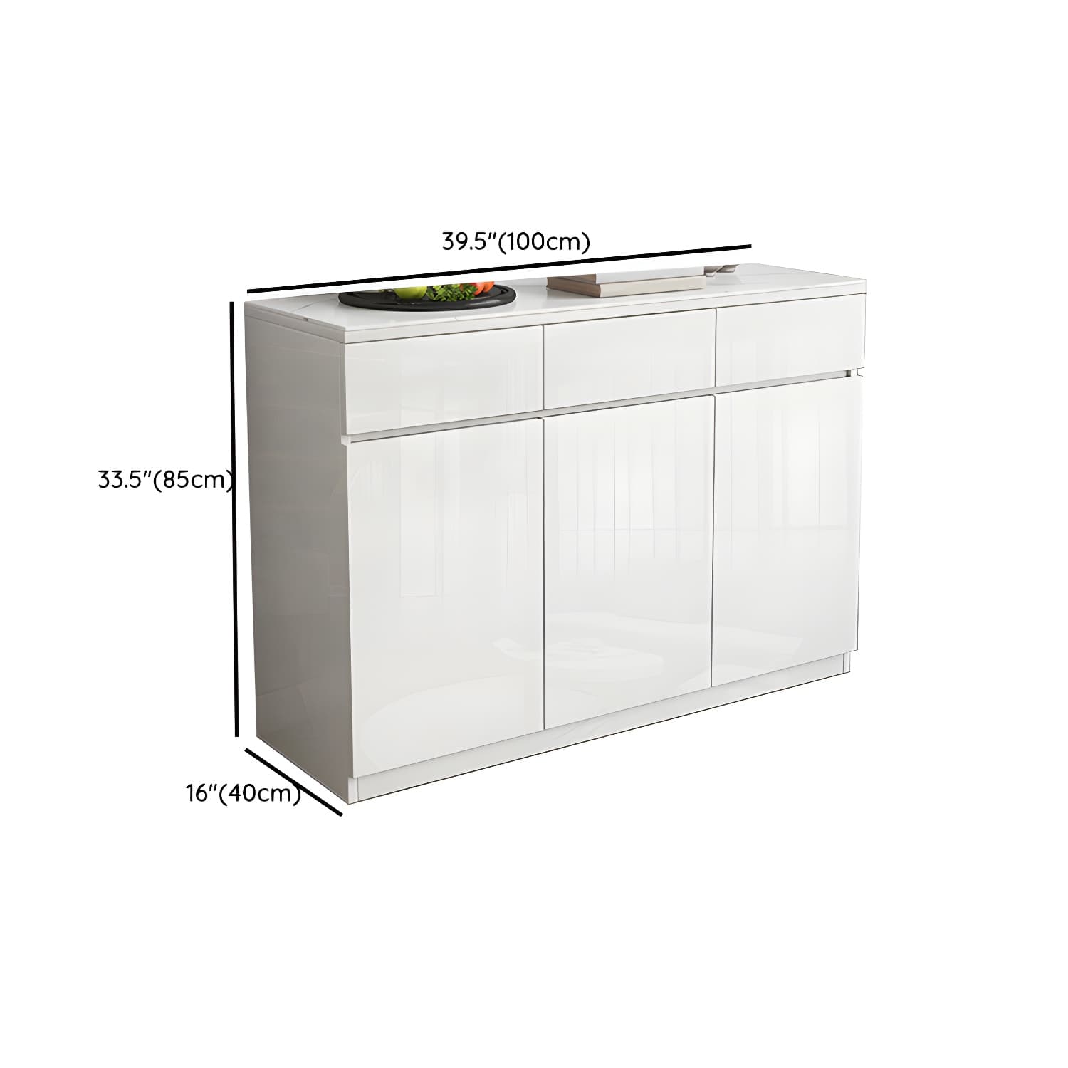 Modern White Buffet Cabinet with Stone Countertop and Wood Cabinets Included thumbnail 9