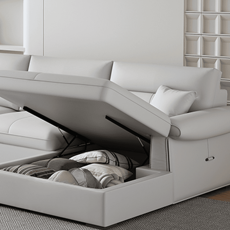 L-Shape/Straight Sofa/Sofa Chaise in Chalk with Under-seat-storage, Right Hand Facing/Horizontal Orientation, and Round Arm thumbnail 5