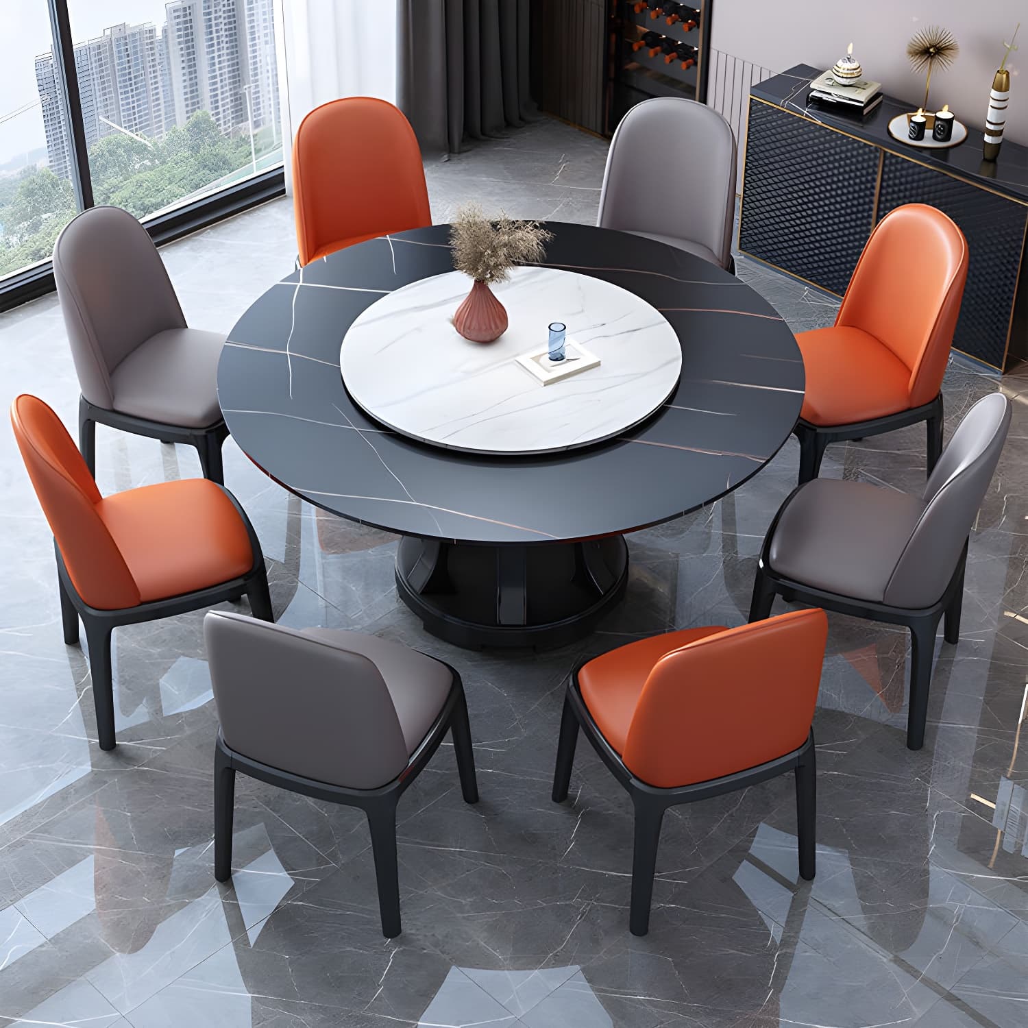 Modern Rubberwood Home Table Round Pedestal Convertible Dining Table thumbnail 1