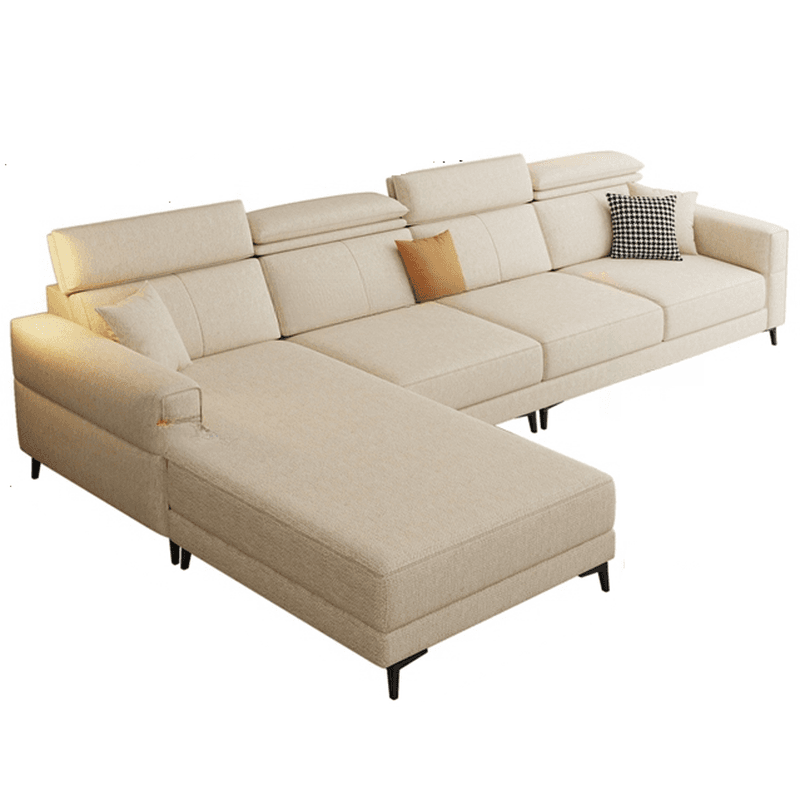 3 Pc Contemporary Modern L-Shape Sofa Chaise in Grey/Cream with Square Arm & Cushion Back thumbnail 6