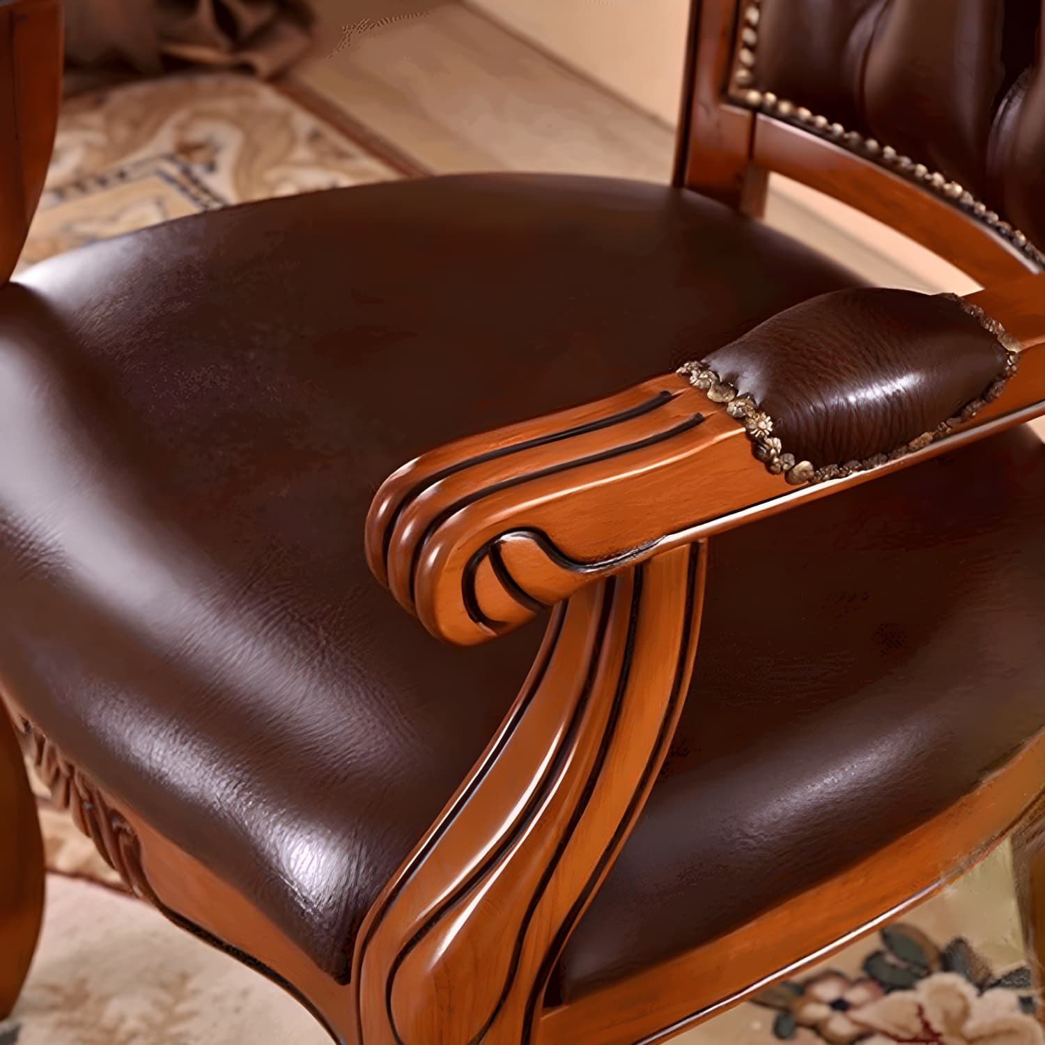 Leather High Back Dining Side Chair Kitchen Side Chair with Solid Wood Legs thumbnail 13