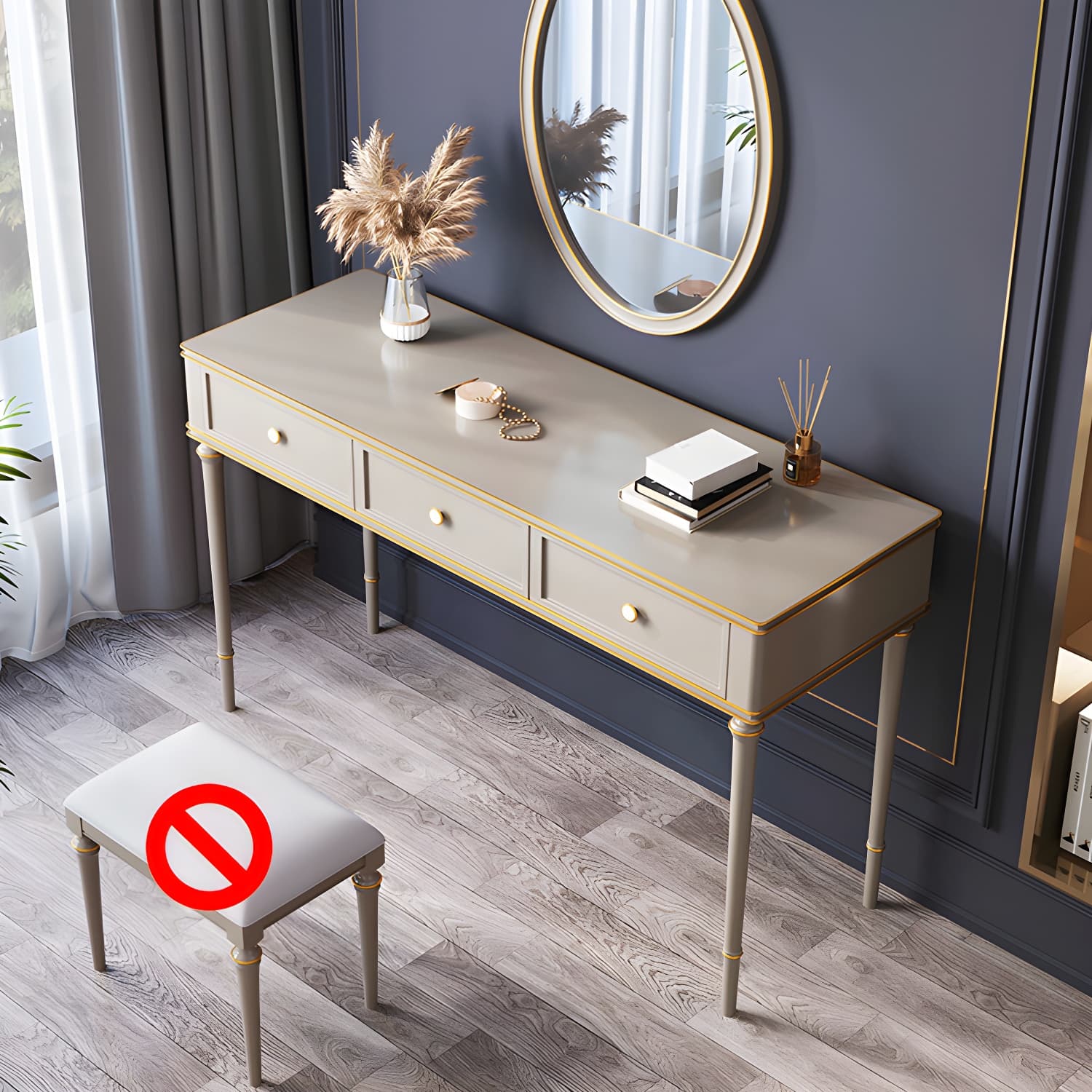 Mirror & 3 Drawers Makeup Vanity Dressing Table Solid Wood Dresser thumbnail 4