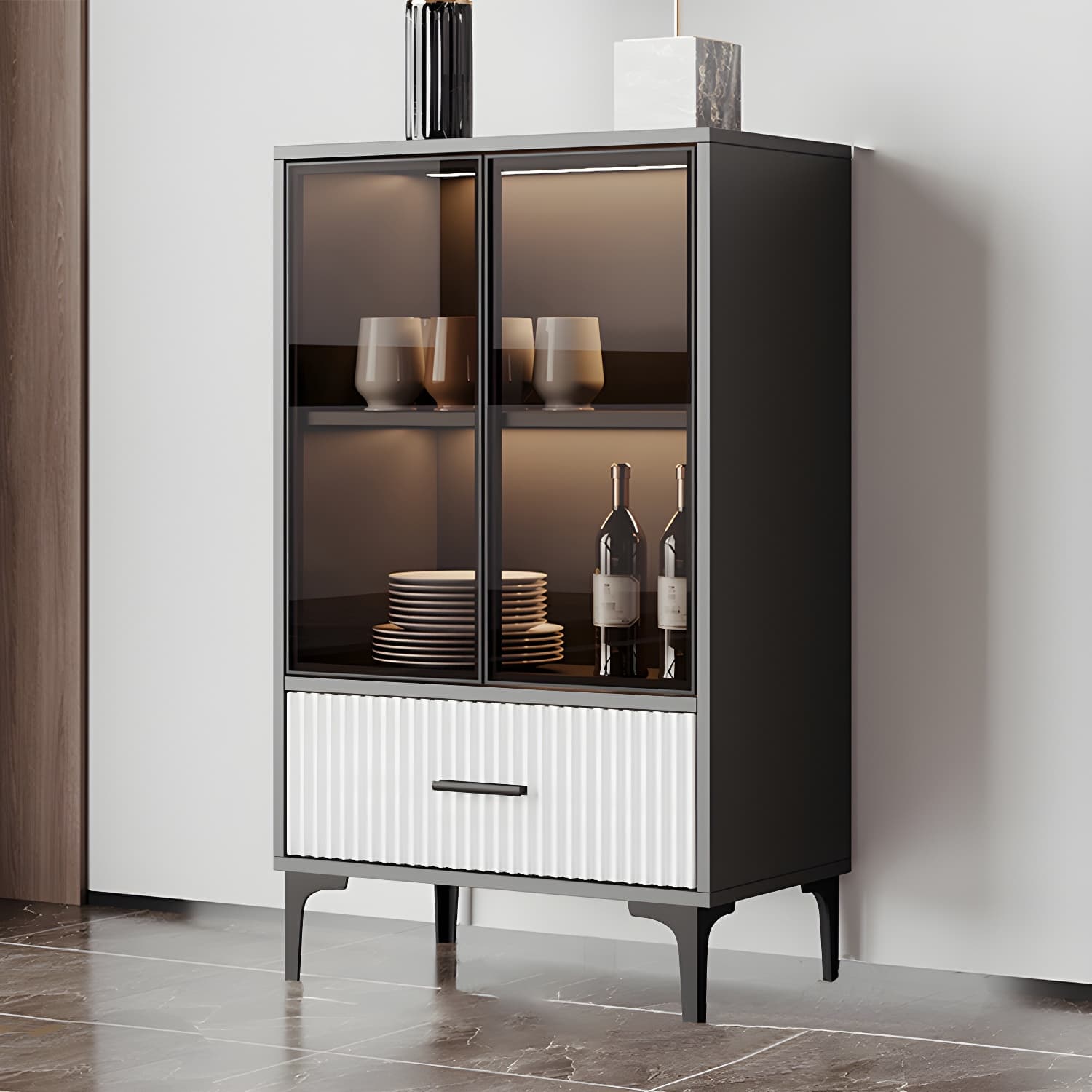 Contemporary Sideboard Cabinet for Dining Room with Glass Doors & Drawers Included thumbnail 10