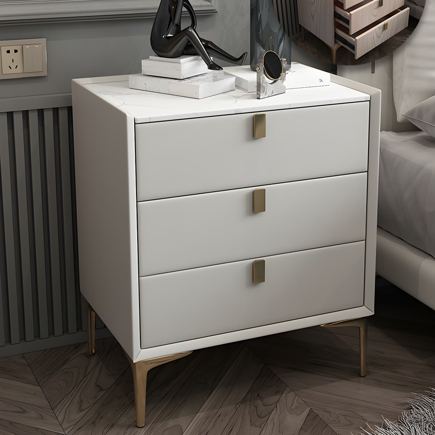 Solid Wood Drawer Storage Night Table 2 Drawer Modern Bed Nightstand thumbnail 18