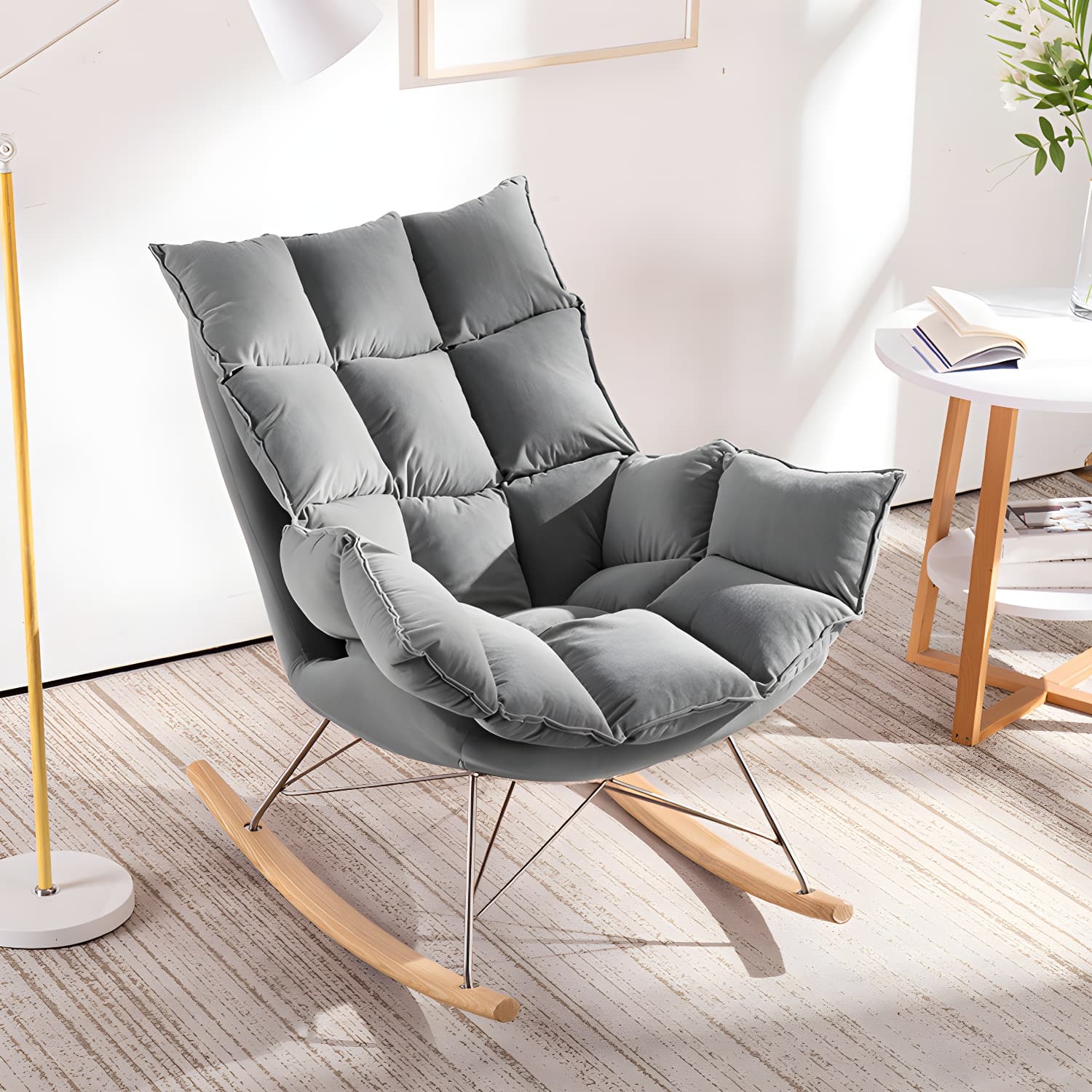 Modern Indoor Sofa Rocking Chair Mother Feeding Rocking Chair with Cushion and Ottoman thumbnail 7
