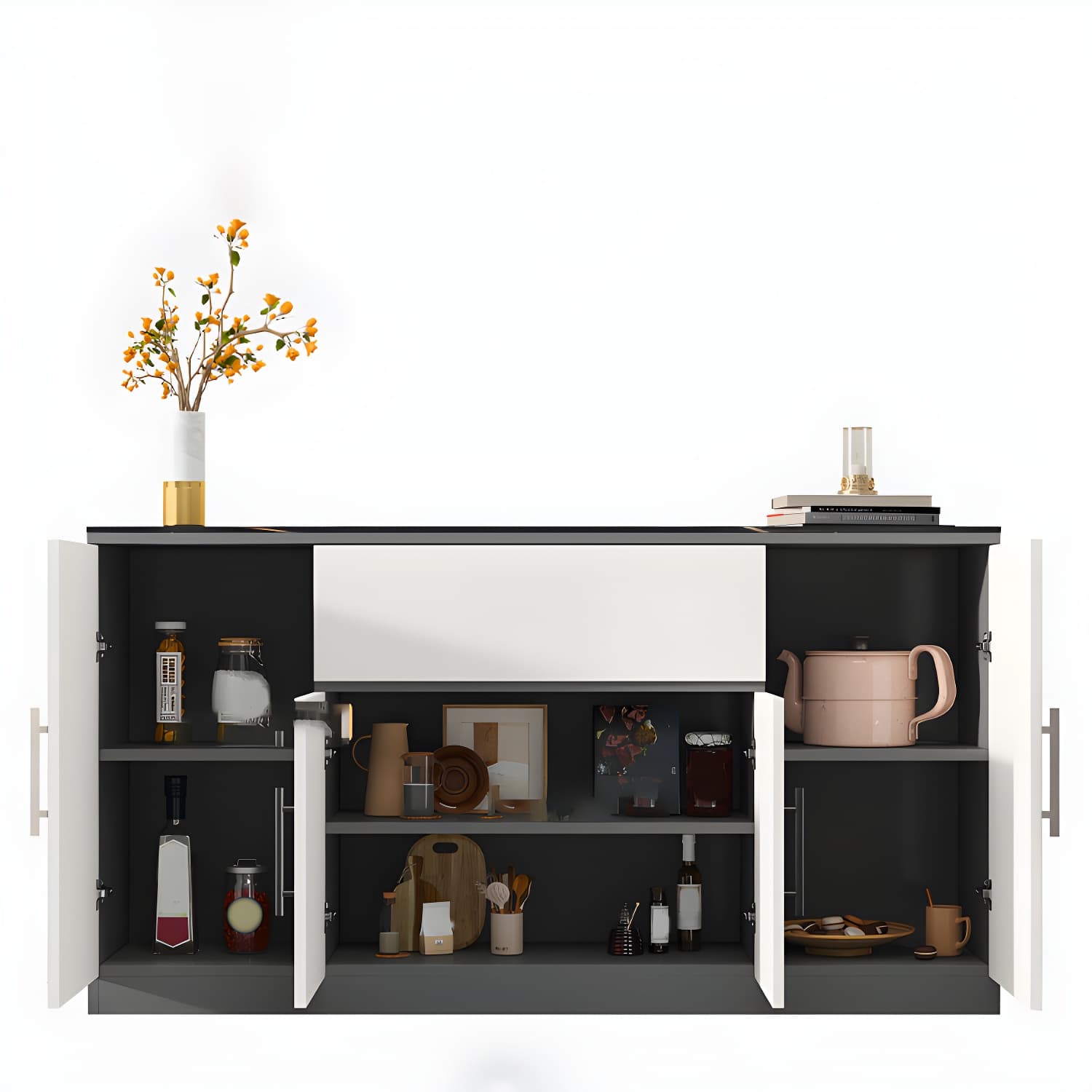 Contemporary Stone Top Sideboard Cabinet with Drawer and Door thumbnail 3