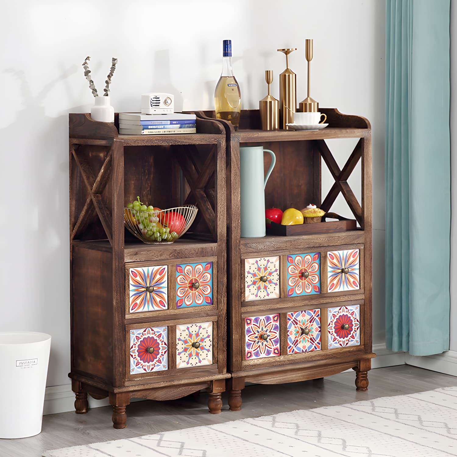 Rustic Farmhouse Wood Server - Compact Sideboard with Drawers and Open Storage thumbnail 7