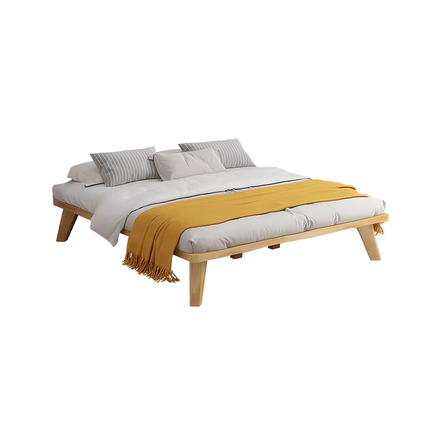 Scandinavian Solid Wood Platform Bed 13.39" High Natural Bed Frame Set thumbnail 5
