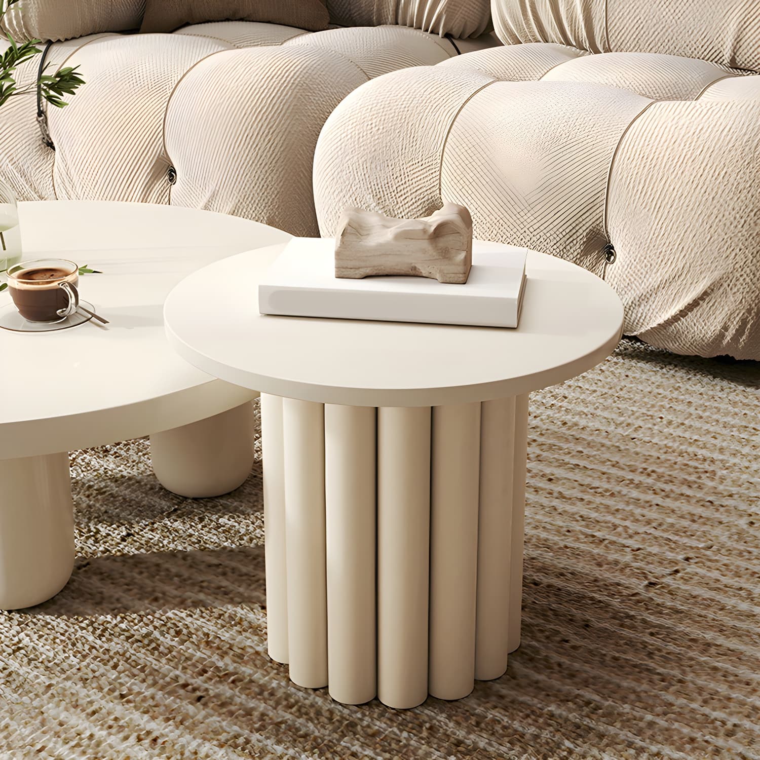 Coffee Cocktail Table 4 Legs Round Wooden Scandinavian Brown thumbnail 8