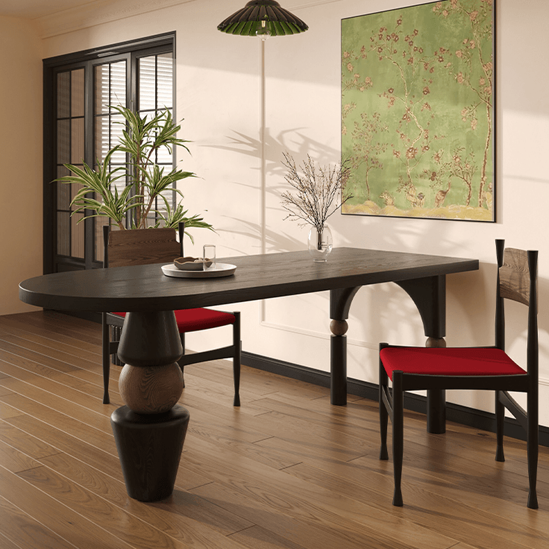 Curved Line Wood Slab Dining Table Set with Three Legs thumbnail 2