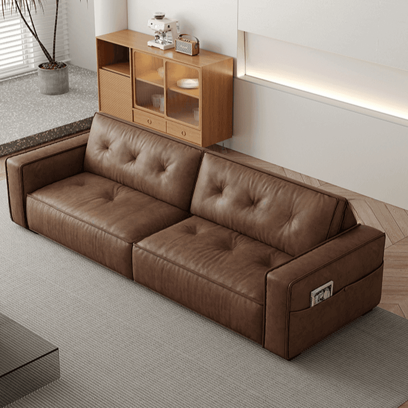 Mocha Pu Leather Convertible Sofa with Armrest for Drawing Room thumbnail 4