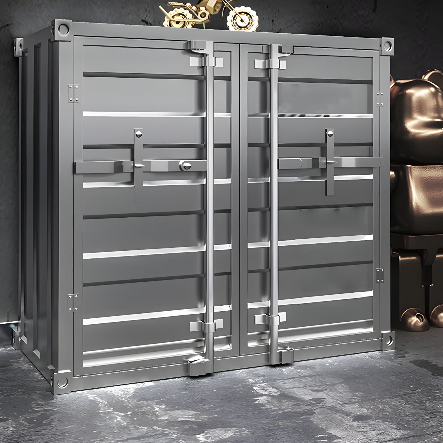 Industrial Silver Metal Sideboard Credenza with Cabinets and Shelves