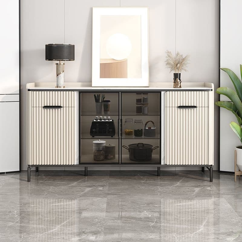 Floor Server/Buffet Table in Slab for Living Room with Glass Doors and Slate Countertop in a Luxurious Style thumbnail 4