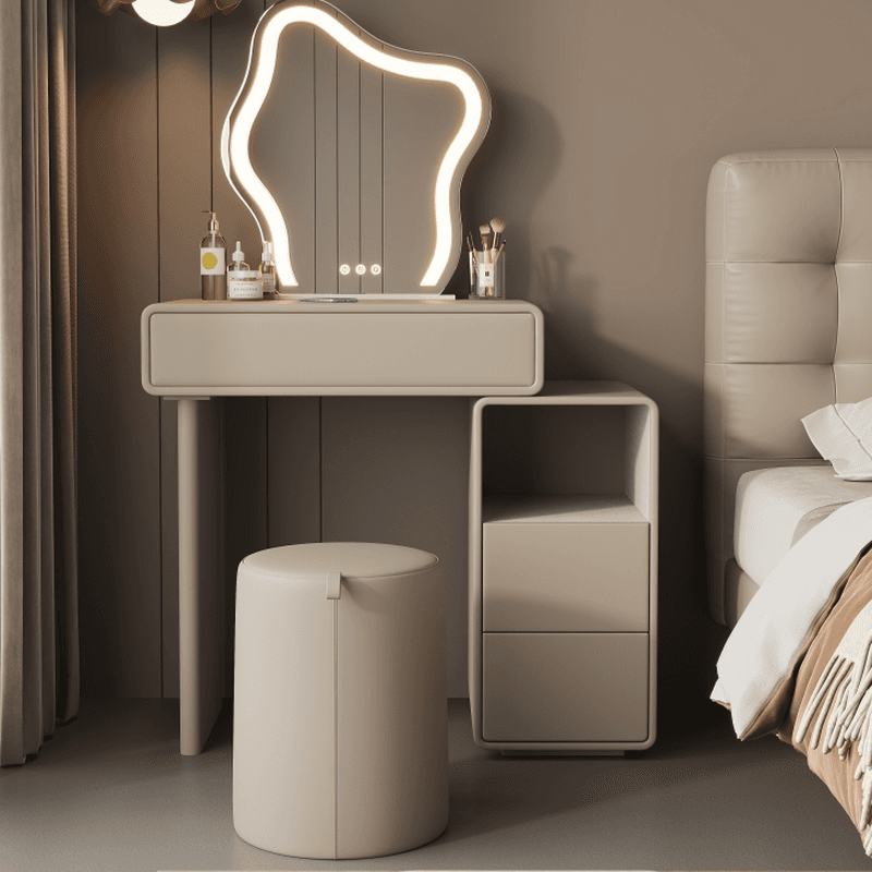 Multi-Purpose Tan Vanity Set with Lighting, Push-Pull, Adjustable Touch, and Adjustable Brightness thumbnail 2